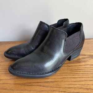 Born Women's Size 6‎ Dallia Black Leather Ankle Bootie Block Heel Shoes